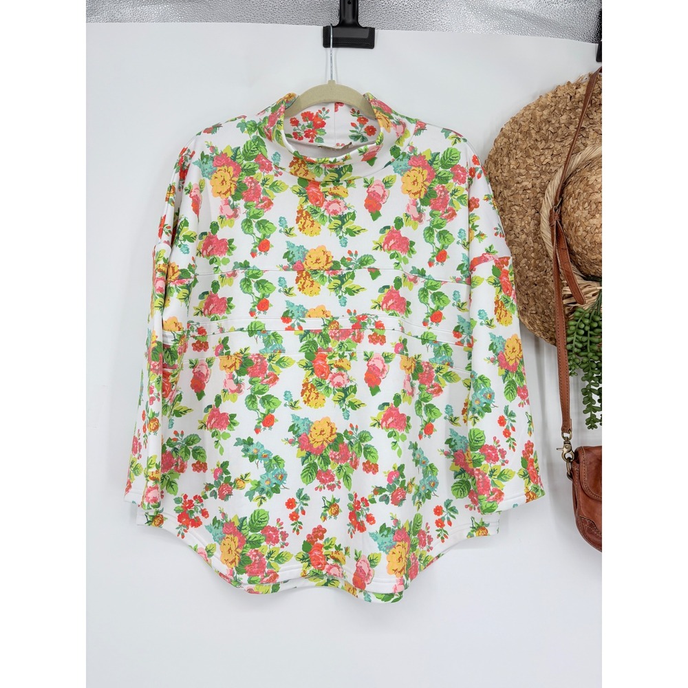 Smith&Quinn Mock‎ Turtleneck Floral Pullover Top Drop Sleeve White Multi M Golf